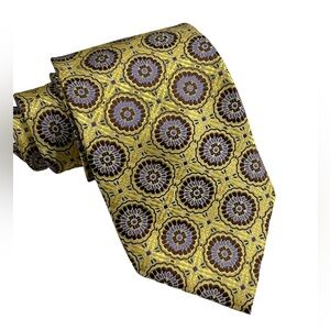 NWOT…KAI LONG HAND MADE 100% SILK TIE. HAS A PURLPE MEDALLION TRIMED IN BROWN.